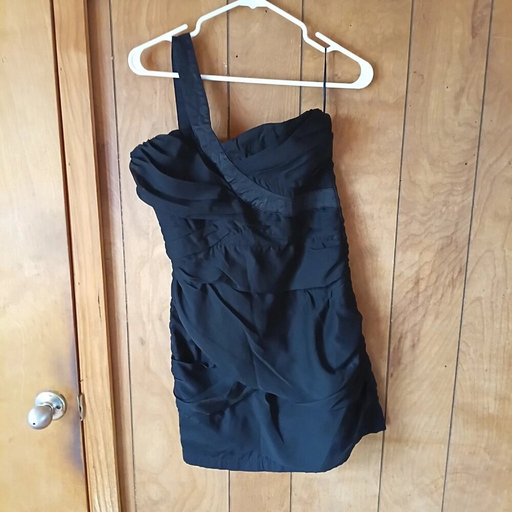 Rise Black One Shoulder Cocktail Dress Size 10 Ruched Party Mini Formal